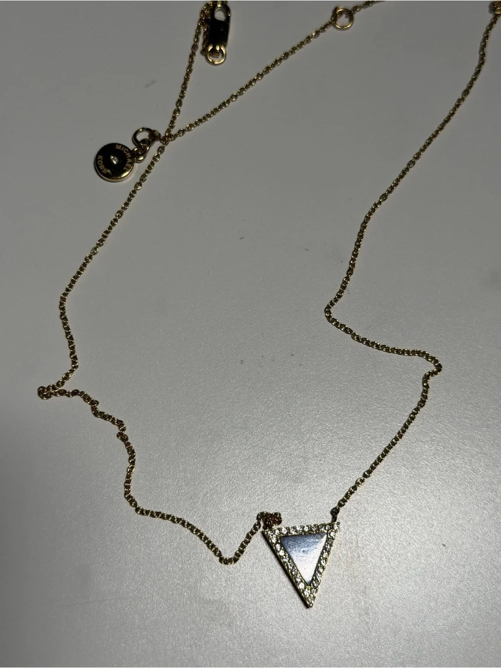 Michael Kors Blue Triangle Pavé Pendant Gold-Tone Necklace